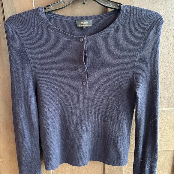 Quince 100% Mongolian Cashmere Navy Henley Sweater M - Picture 1 of 2